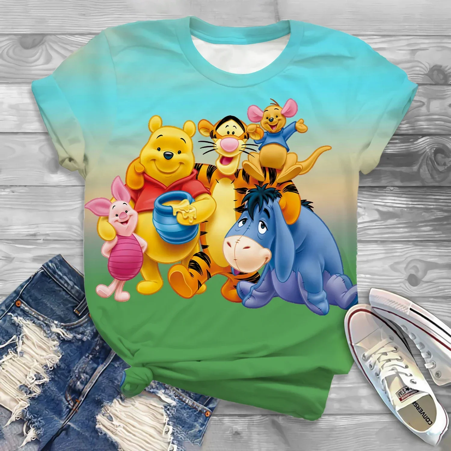 Camiseta con estampado de dibujos animados en 3d de Disney para niños, camiseta de moda de Winnie The Pooh, Tops de gran tamaño, ropa Y2k