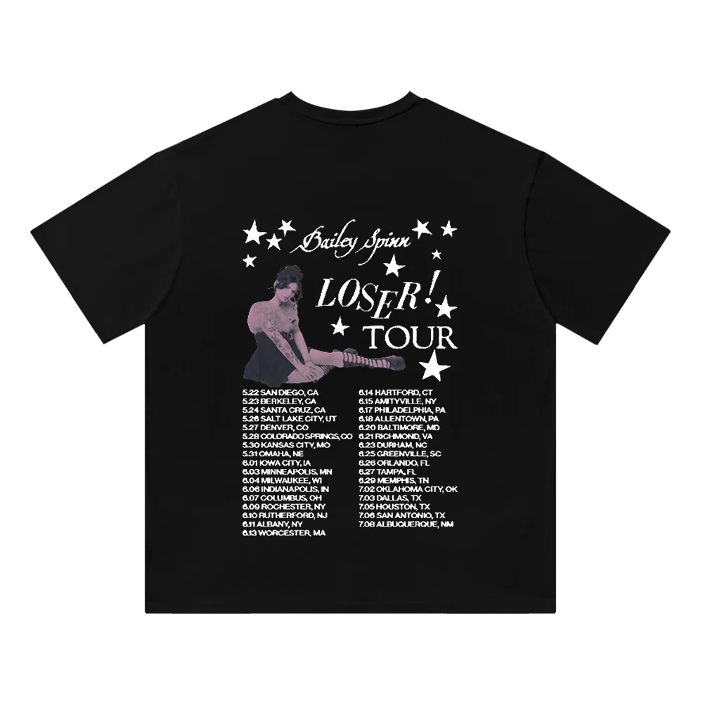 تي شيرت Bailey Spinn Loser Tour 2025 قطن للرجال/النساء ملابس الشارع برقبة دائرية وأكمام قصيرة