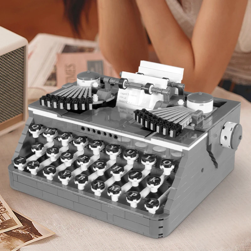 Retro collection building blocks, Home decoration ornaments, sewing machine radio telephone typewriters model toys, kids gift