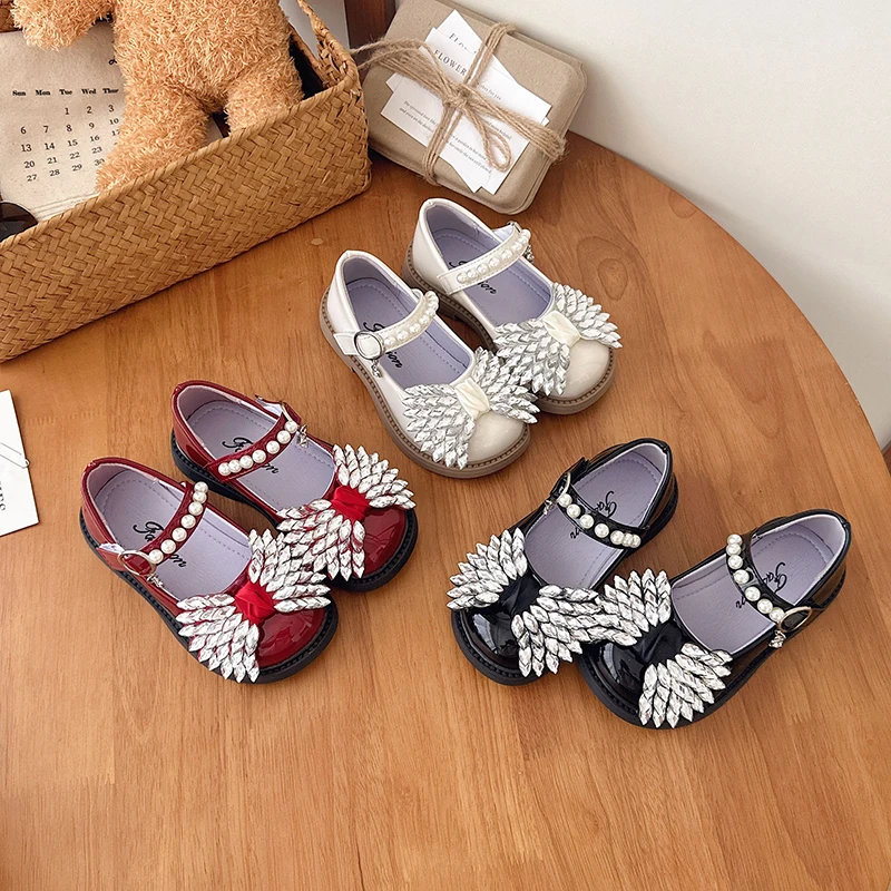 Little Girls Shiny Rhinestone  Mary Jane Flats 2026 New Autumn Kid Dress Shoes Non-slip Trendy Princess School Performance Dance