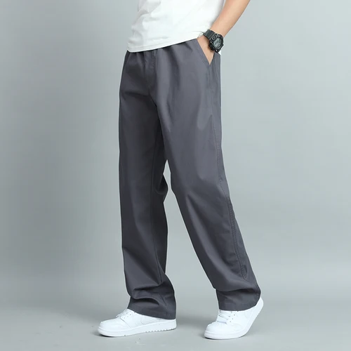 Imagen 2 del producto Pantalones informales de algodón de talla grande para hombre, Pantalones rectos holgados con múltiples bolsillos, pantalones largos para hombre grande, pantalones para correr para hombre, verano y otoño