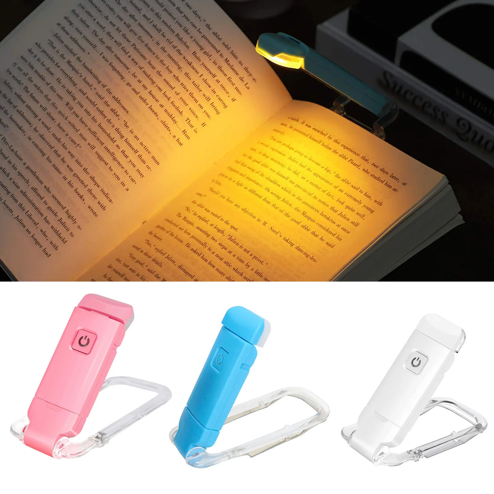 Luz LED recargable por USB para lectura de libros, marcador de libros portátil con brillo ajustable, protección ocular, Clip