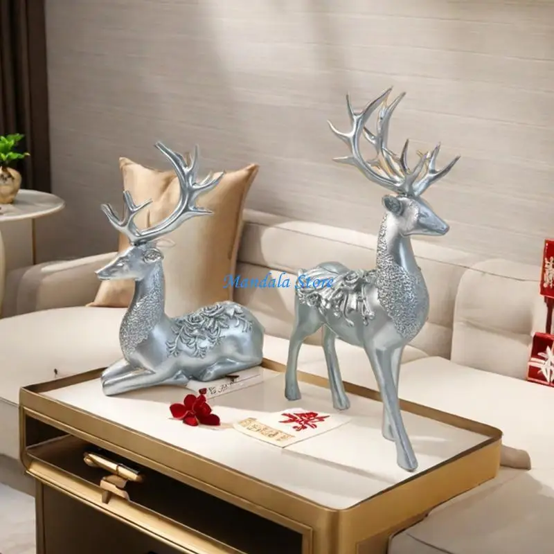 

U2JC Creative Mooses Decorative Figurine, Resins Art Elk Ornament Tabletop Deer Adornment for Home and Office