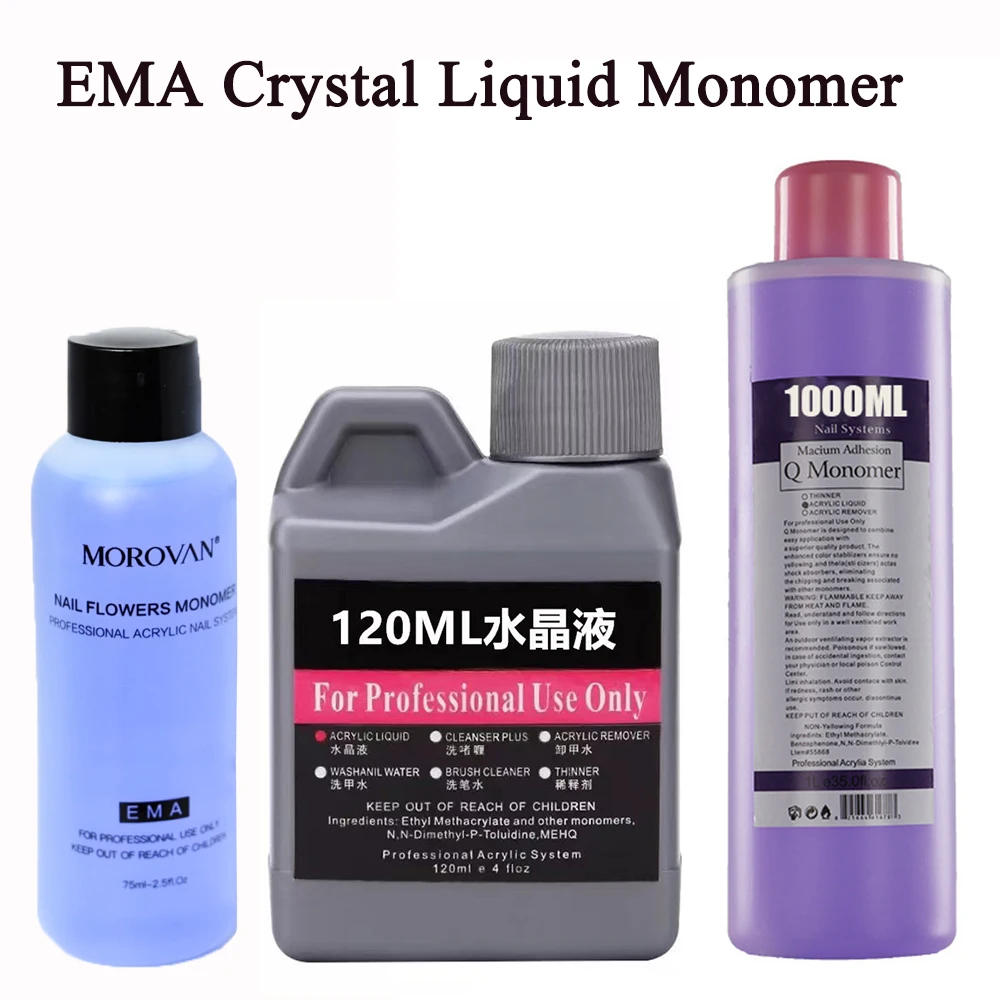 1000/120/75ml EMA Crystal Liquid Monomer For Acrylic Powder Dust Nail Extension Carving Professional Dipping Manicure Tool