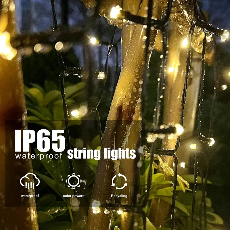 Imagem -05 - Solar Powered Garland Fairy String Lights Lâmpada de Jardim ao ar Livre para o Natal Festa de Casamento Festoon Decor 100 Leds 200 Leds 300 Leds Modos