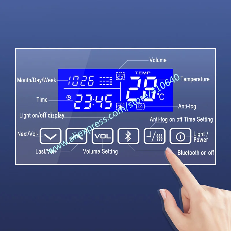 Trumsense K3015CBH Mirror Clock Temperature Date Display with Anti-Fog Touch Six Button Mirror Bluetooth-compatiable Touch Panel