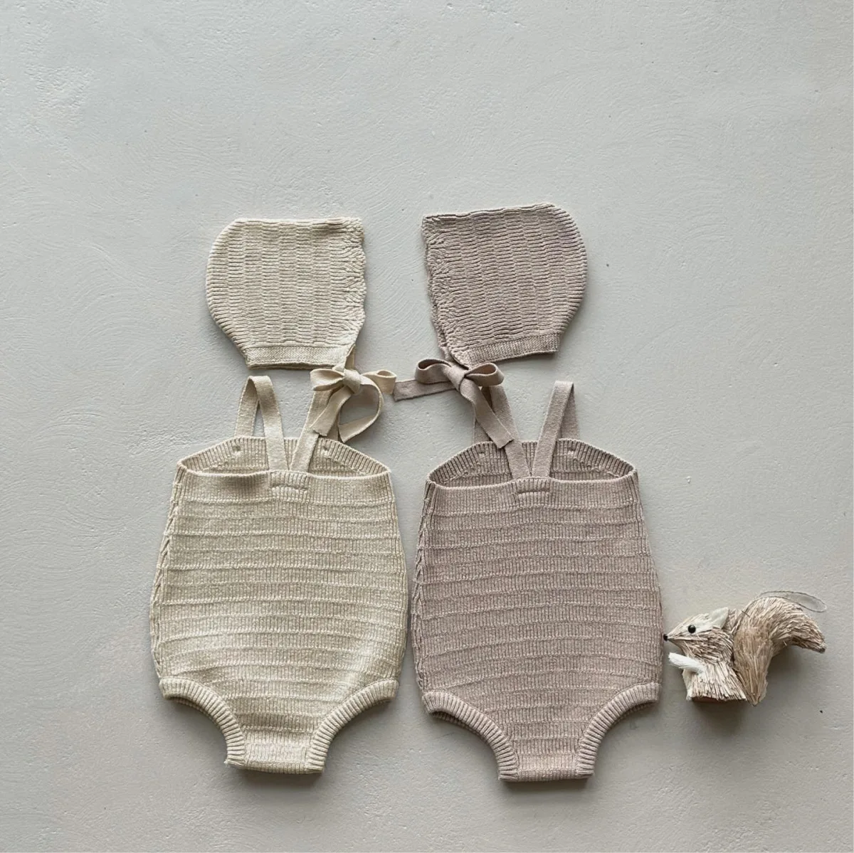 2026 Autumn New Baby Sleeveless Knit Bodysuit + Hat 2pcs Set Newborn Boy Girl Solid Jumpsuit Toddler Overalls Infant Clothes