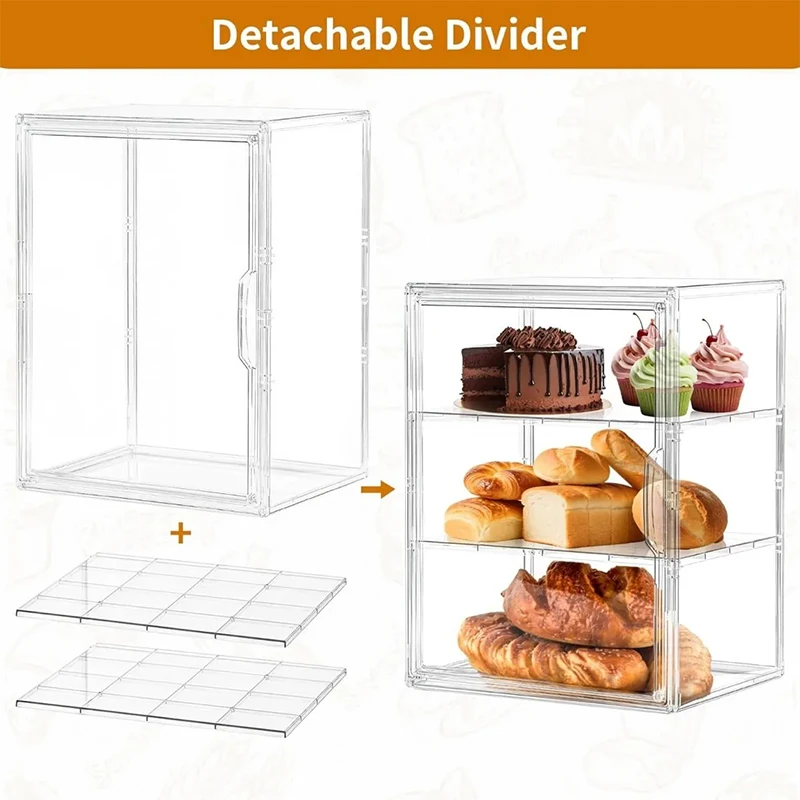 

1pc Transparent Storage Box Blind Box Display Box Clear Acrylic Dustproof Organizer with 2PCS Large Partitions Food Showcase