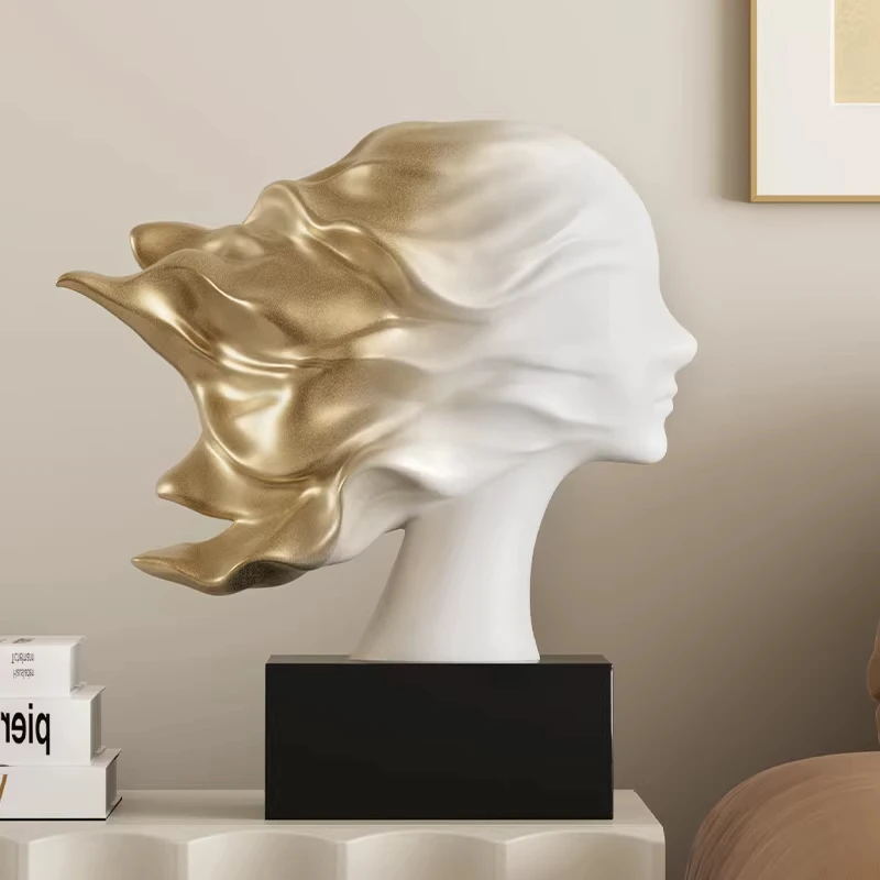 Abstract Figure Art Figurine Resin Handicraft Blonde Woman Female Head Statue Decorative Figurines Home Decoration Accessories