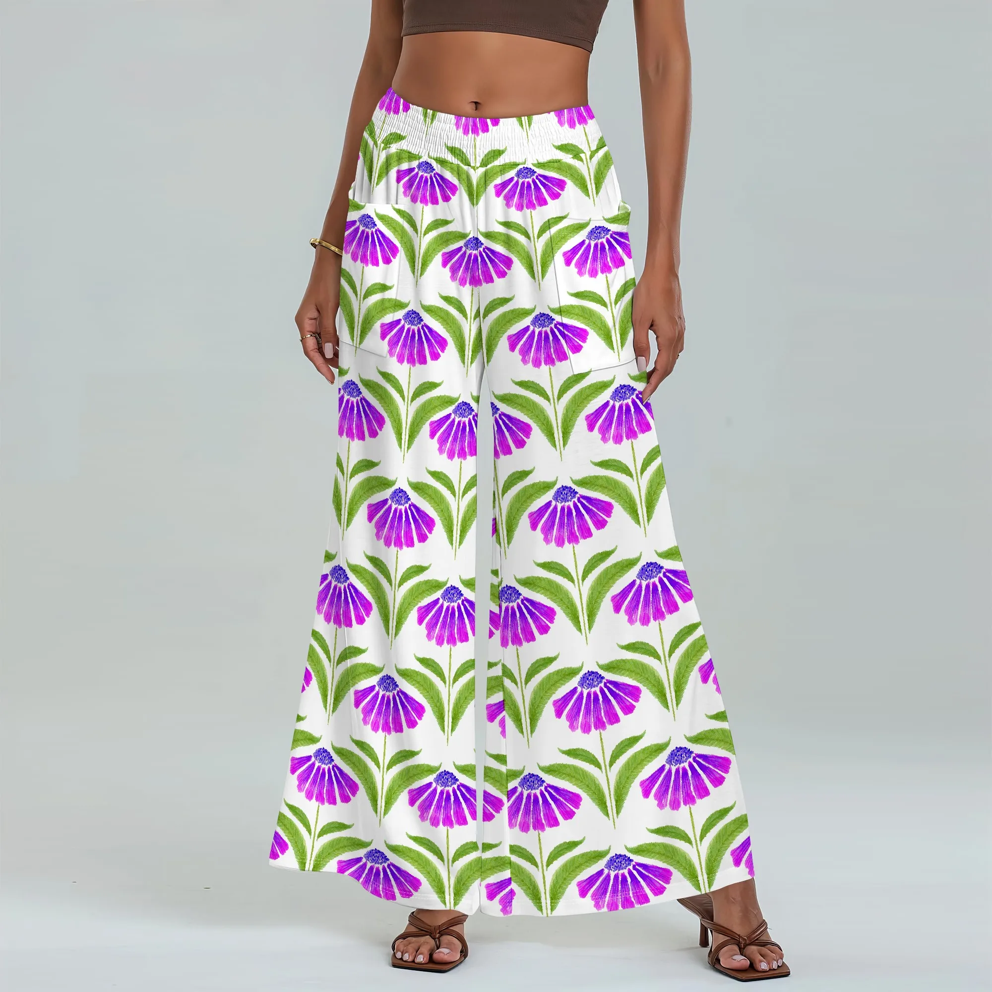 

Women's Wide Leg Pants with Pockets All Seasons Casual Comfort Tropical Floral Pattern for Beach Vacation Luau Party