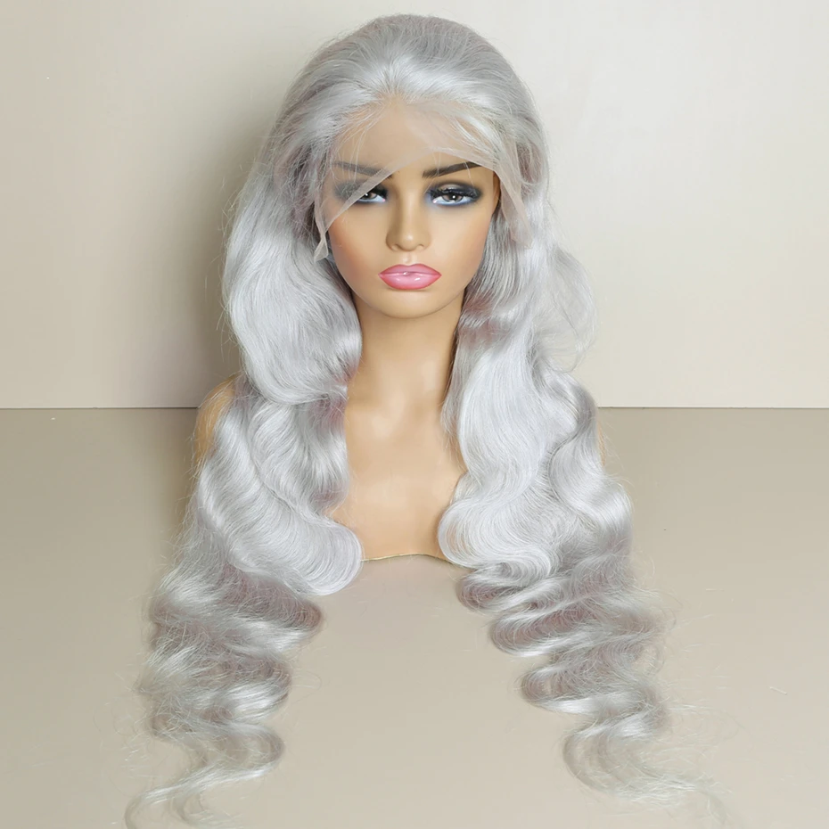 13x6 Silver Grey Colored Lace Front Wigs For Women 613 Blonde Body Wave Remy Transparent Lace Frontal Human Hair Wig Pre Plucked