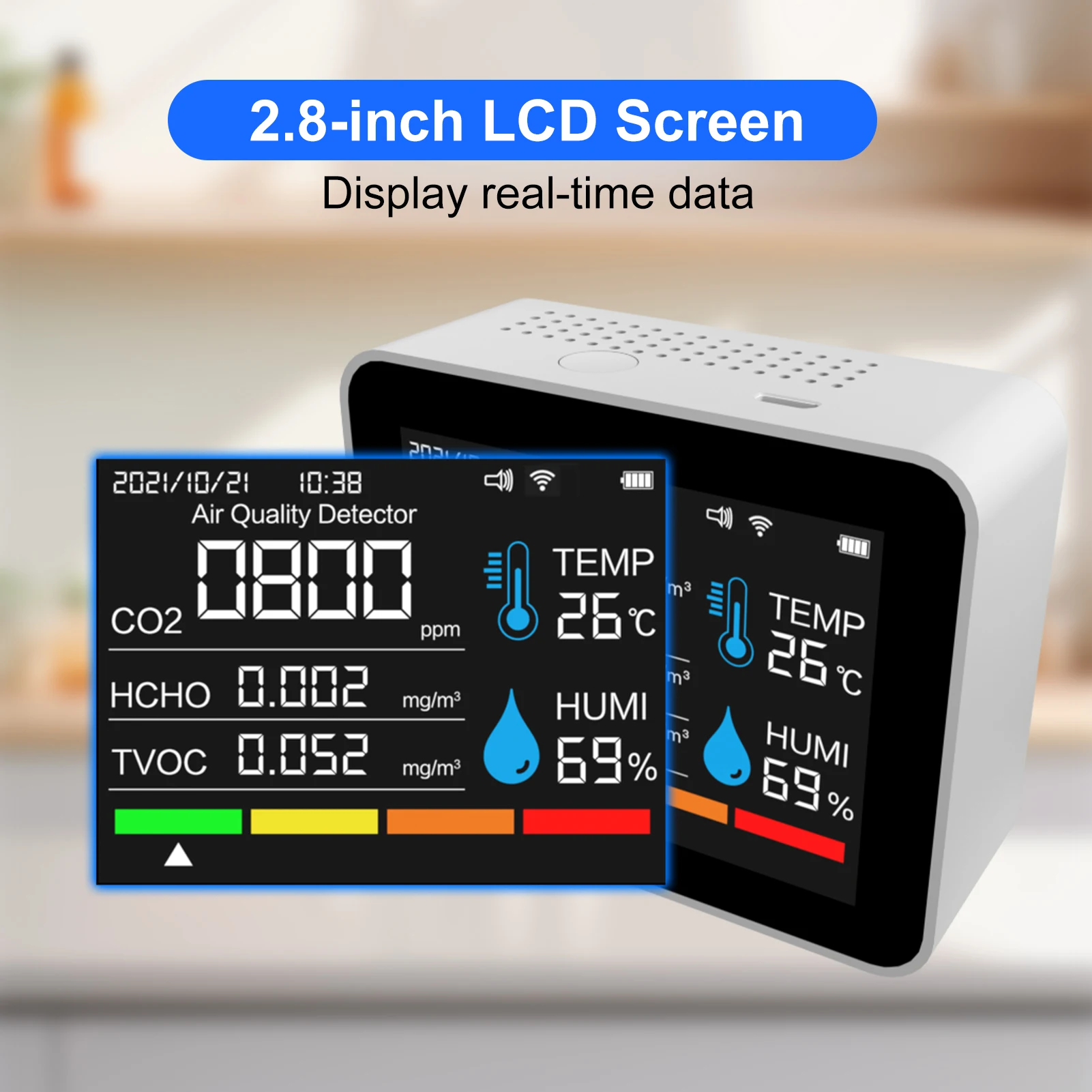 12-in-1 Air Quality Detector Tuya smart WIFI APP CO2，PM2.5，HCHO，humidity，Temperature，time，date with 2.8
