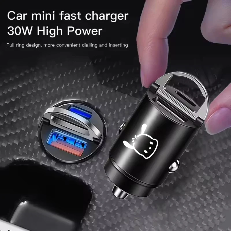 

Sanrio 100W QC3.0 PD Mini Metal Car Charger Fast Charging Interior Accessories USB Type C Charger For Sanrio Pochacco Laser Logo