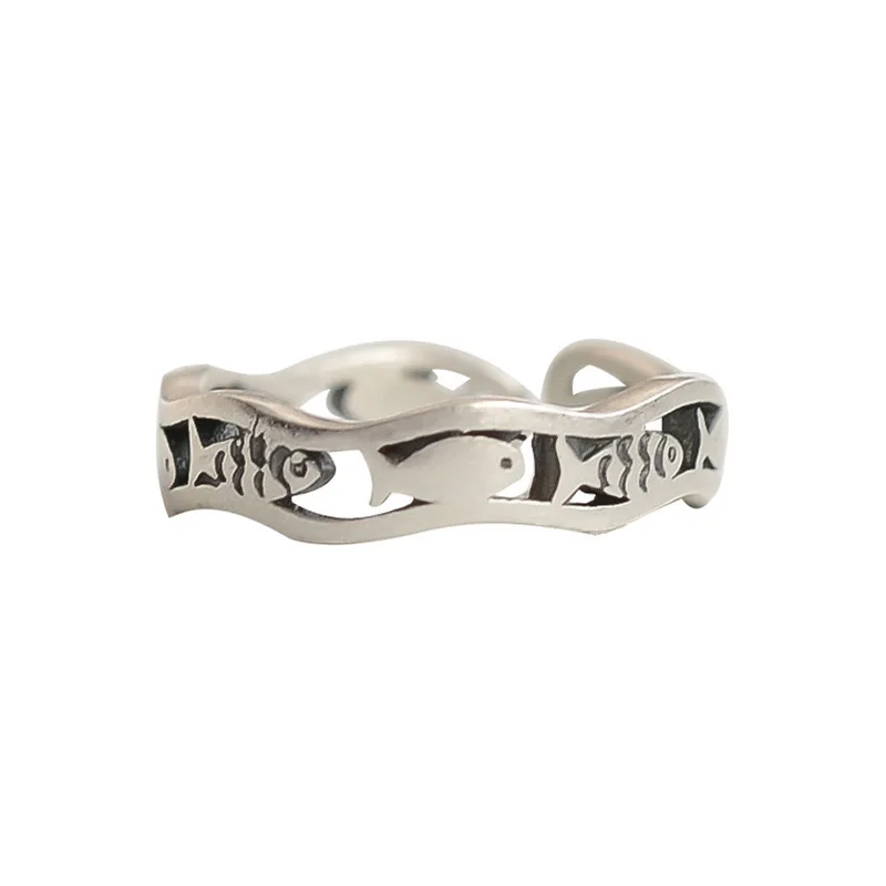 Couple's Minimalist 925 Sterling Silver Fish Ring, Gift