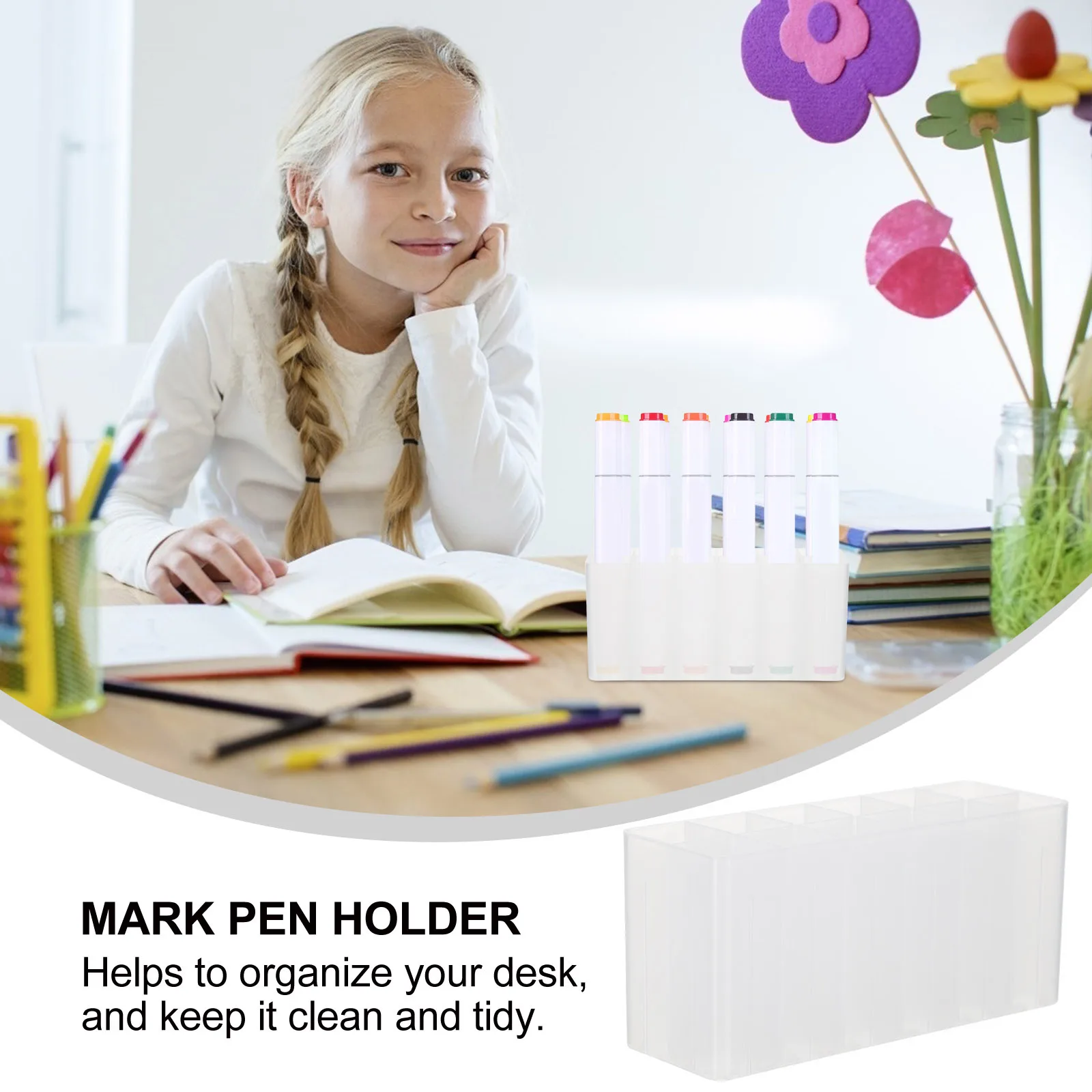 

10Pcs Mark Pen Holder Solid Color PP Stationery Organizer 12 Slots Durable Desk Pens Storage Box Mark Pen Holder