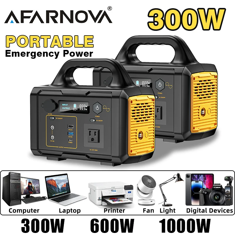 300W Portable Power Station Solar Generator Quick Charge / 120V AC Outlets/DC Ports and LED 3 USB Solar Generator for Trave