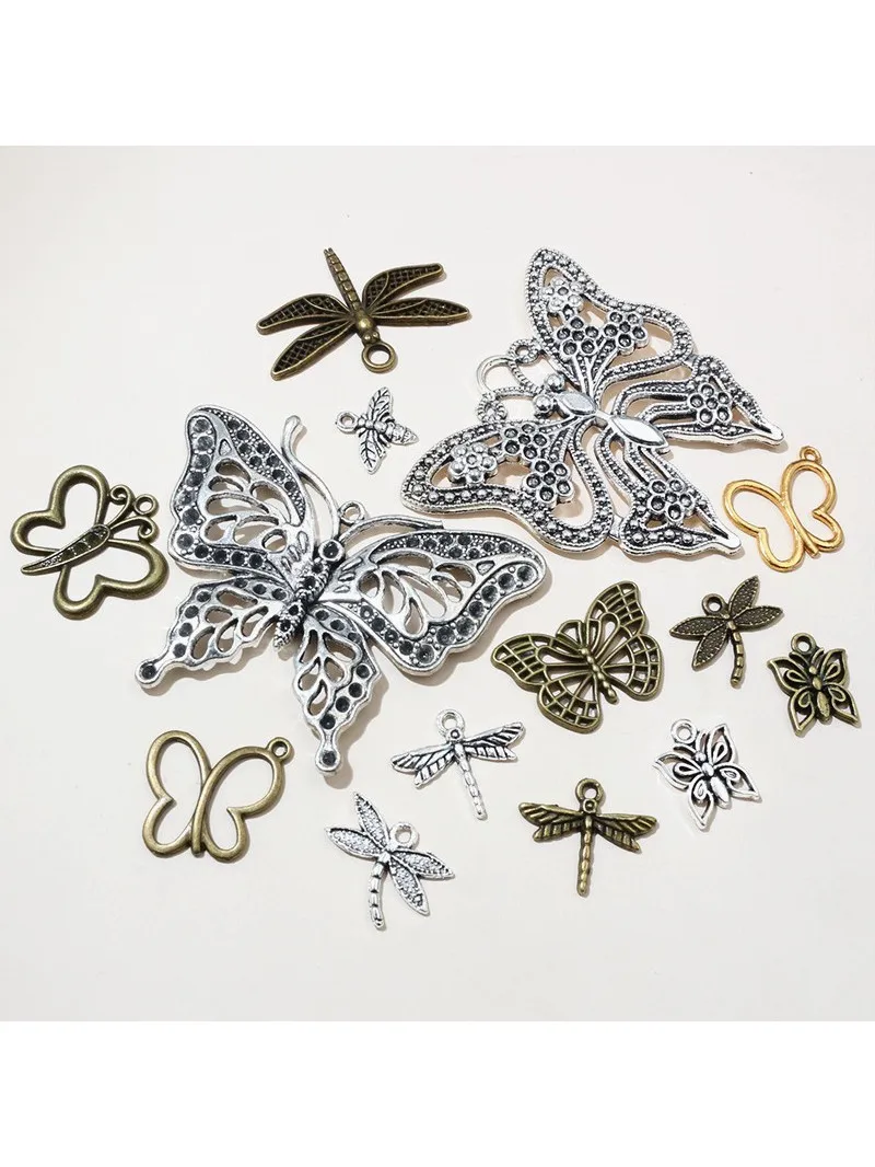 2-50pcs libellule papillon charmes pendentif en alliage métal bricolage fabrication de bijoux accessoires résultats pour collier porte-clés boucles d'oreilles