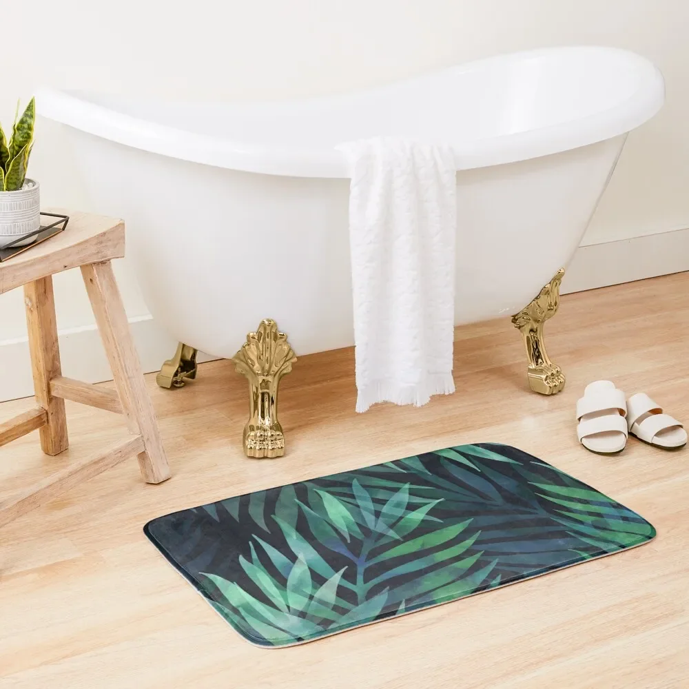 

Dark green palms leaves pattern Bath Mat Bathroom Floor External Entrance Doormat Bathrooms Accessories Novelties Mat