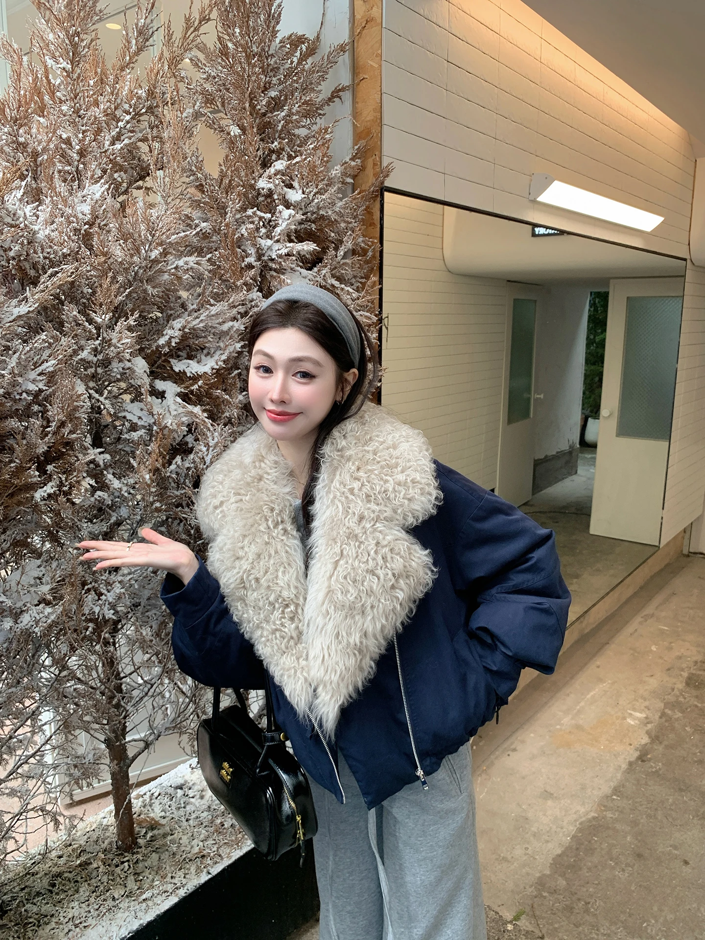 

Warmth 90 Goose down Parka Women's ort Coat Lamb Fur Collar Commuter Sle Korean Loose Fit Winter Outerwear UPFURS