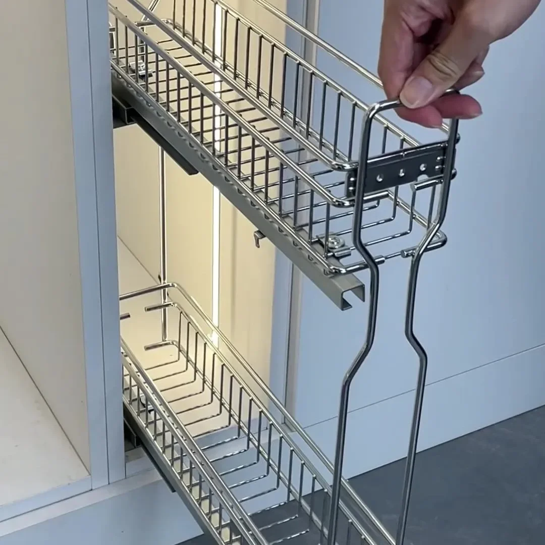 Kitchen cabinets, drawer side pull-out baskets, floor cabinets, double-layer ultra-narrow pull-out baskets, storage cushioning