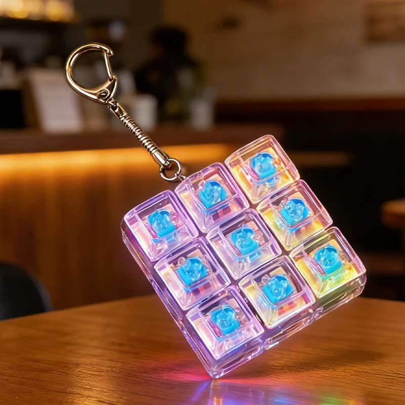LED Keyboard Keychain Fidget Toy - Clickable Buttons