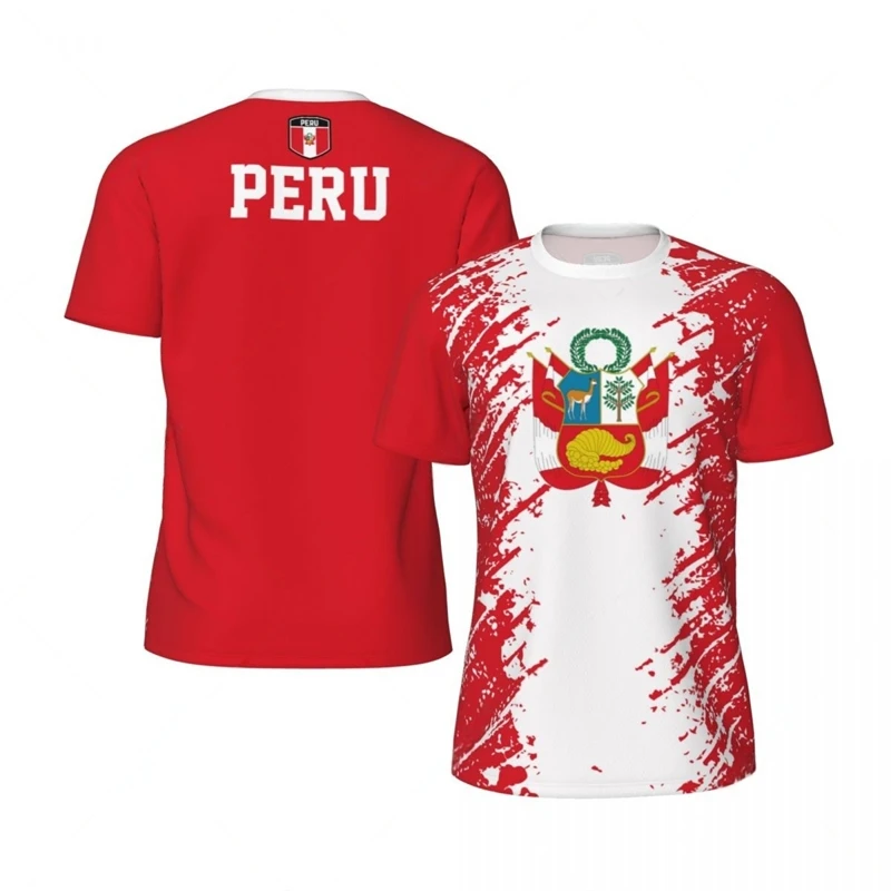 Peru Flag Graphic Football T Shirts Mens Peruvian Emblem 3D Printed Sports T-shirt Running Bike Soccer Tennis Fitness Tees