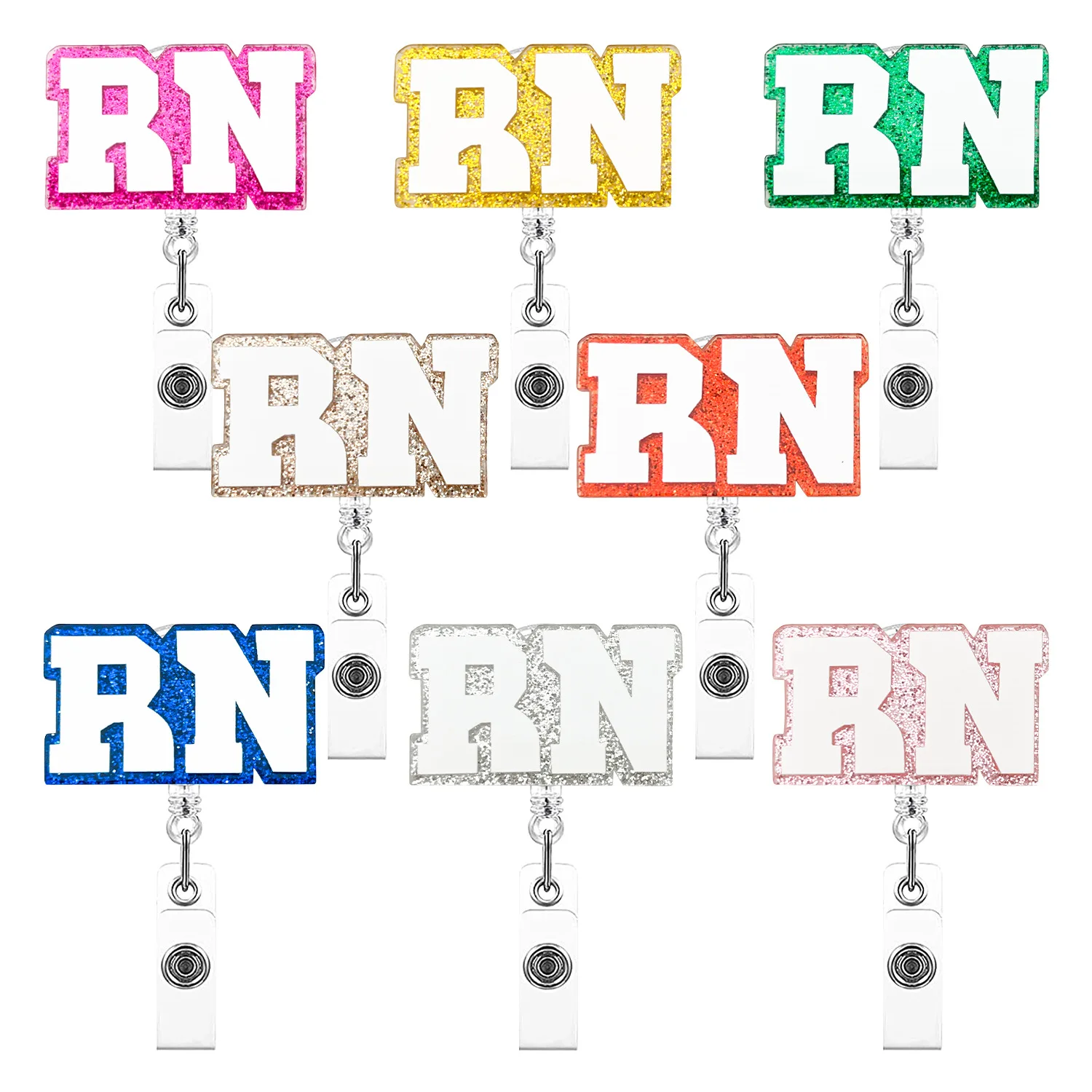 2026 New Design 1 Piece Shiny Acrylic Colorful RN Badge Reel for Registered Nurse Name Tag ID Card Holder Keychains Lanyard
