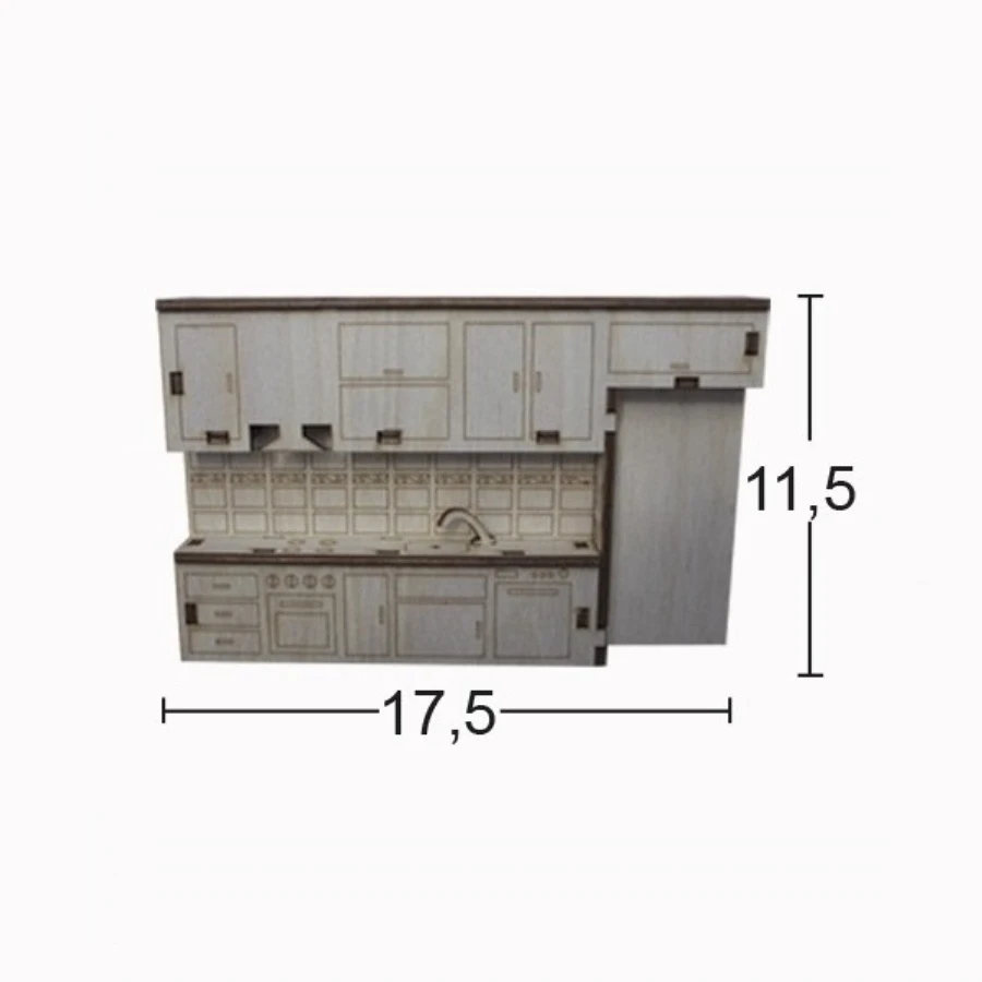 MN61 Miniature Kitchen Set, Raw Wood Miniature