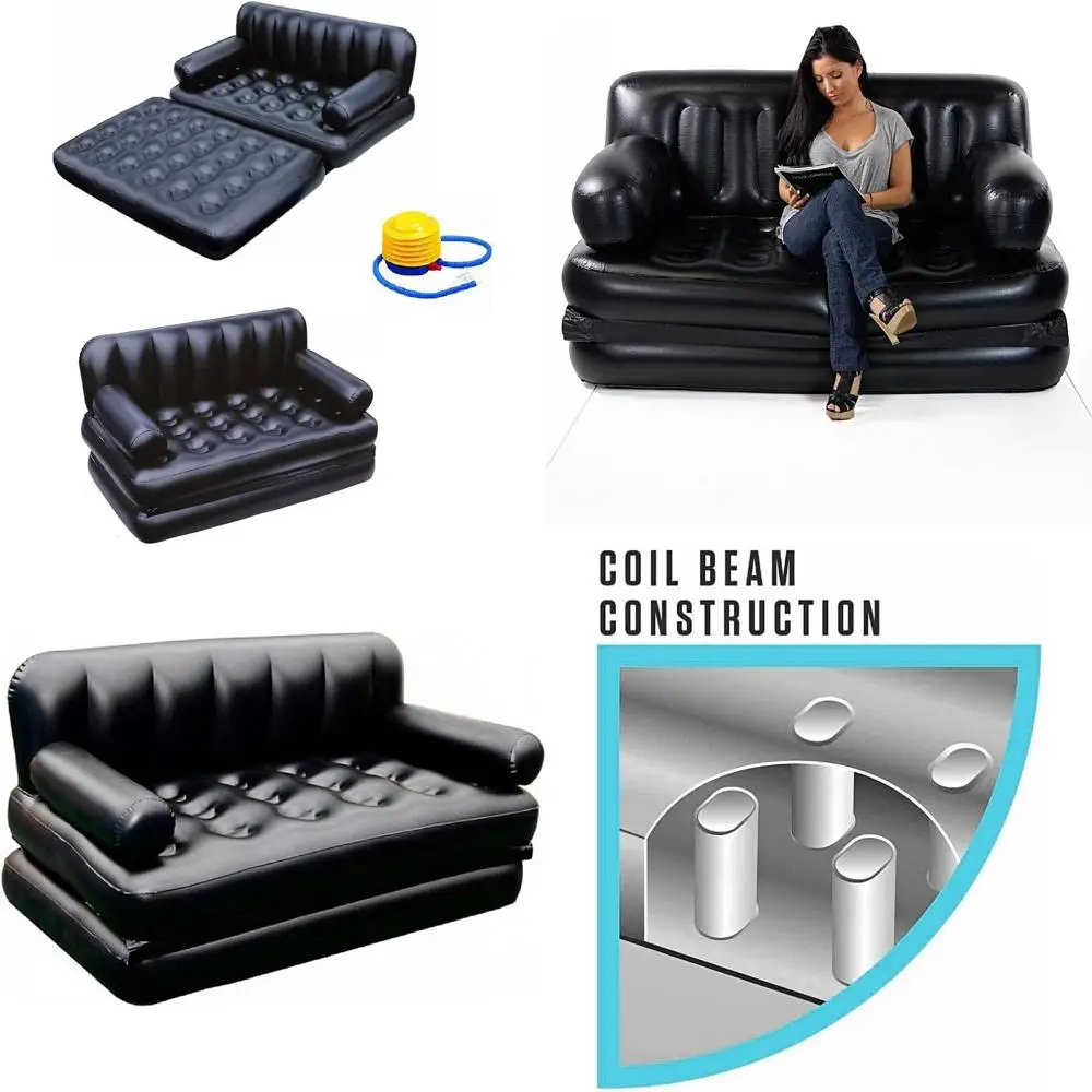 

Portable Inflatable Sofa Twin Bed with Air Pump, Ideal for Indoor and Outdoor Use, Camping, Picnics, and RVs (Black)