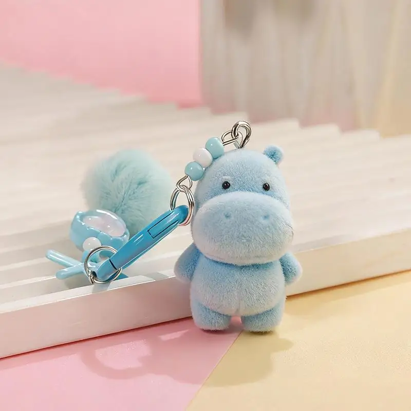 

Флокированный бегемот, мультяшные животные, кулон, брелок, милое сердце, бант, брелок для ключей, ремешок для телефона