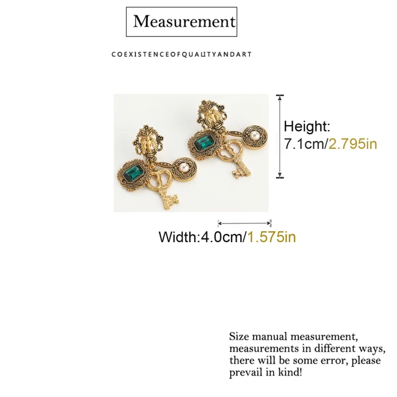 خمر الأخضر كريستال مفتاح انخفاض القرط فريد اللؤلؤ والمجوهرات مصمم العتيقة الذهب اللون الفاخرة للمرأة اكسسوارات ريترو 2025