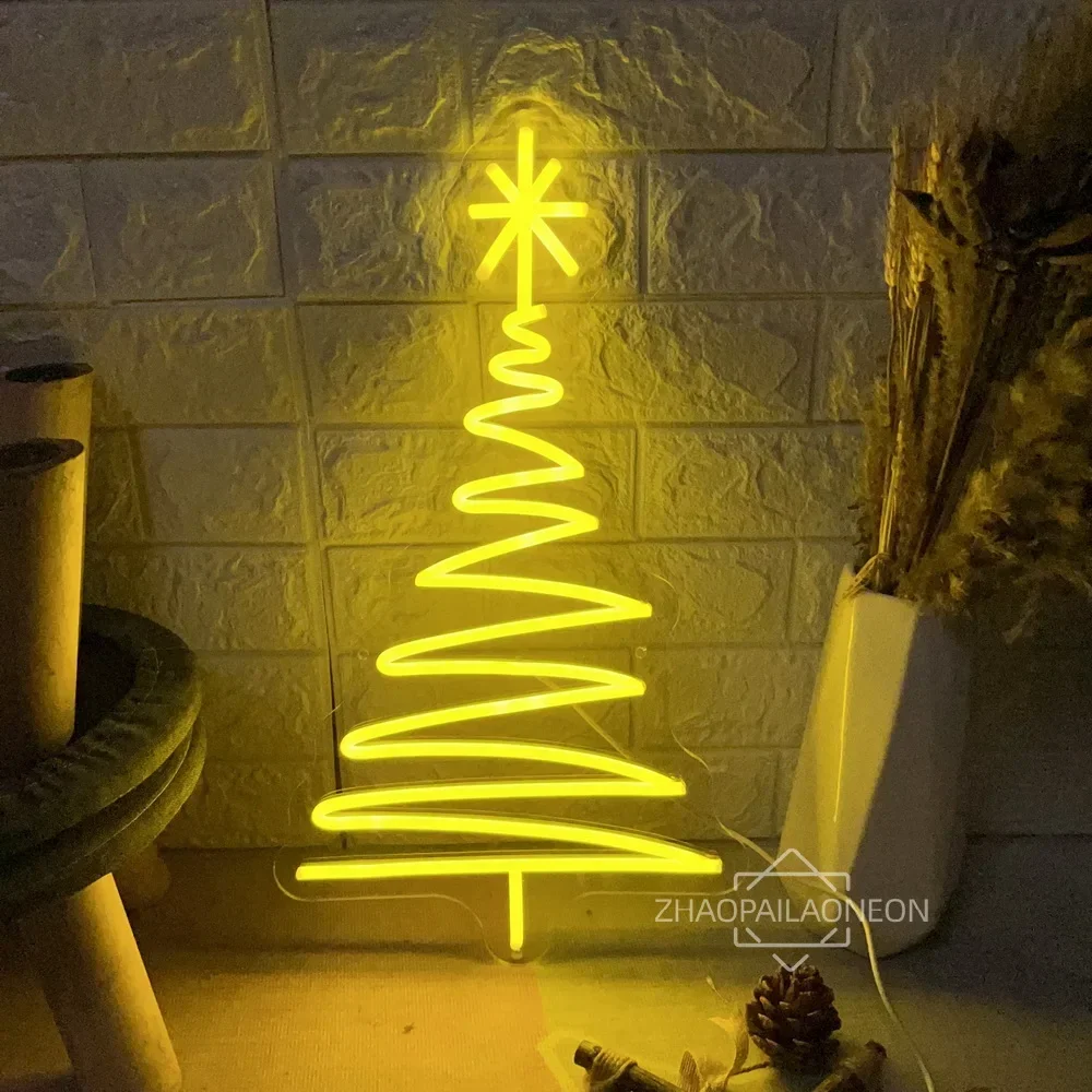 Merry Christmas Neon Signs USB Powerd Christmas Tree LED Neon Light  Christmas Decoration Room Bedroom Decor Party LED Sign