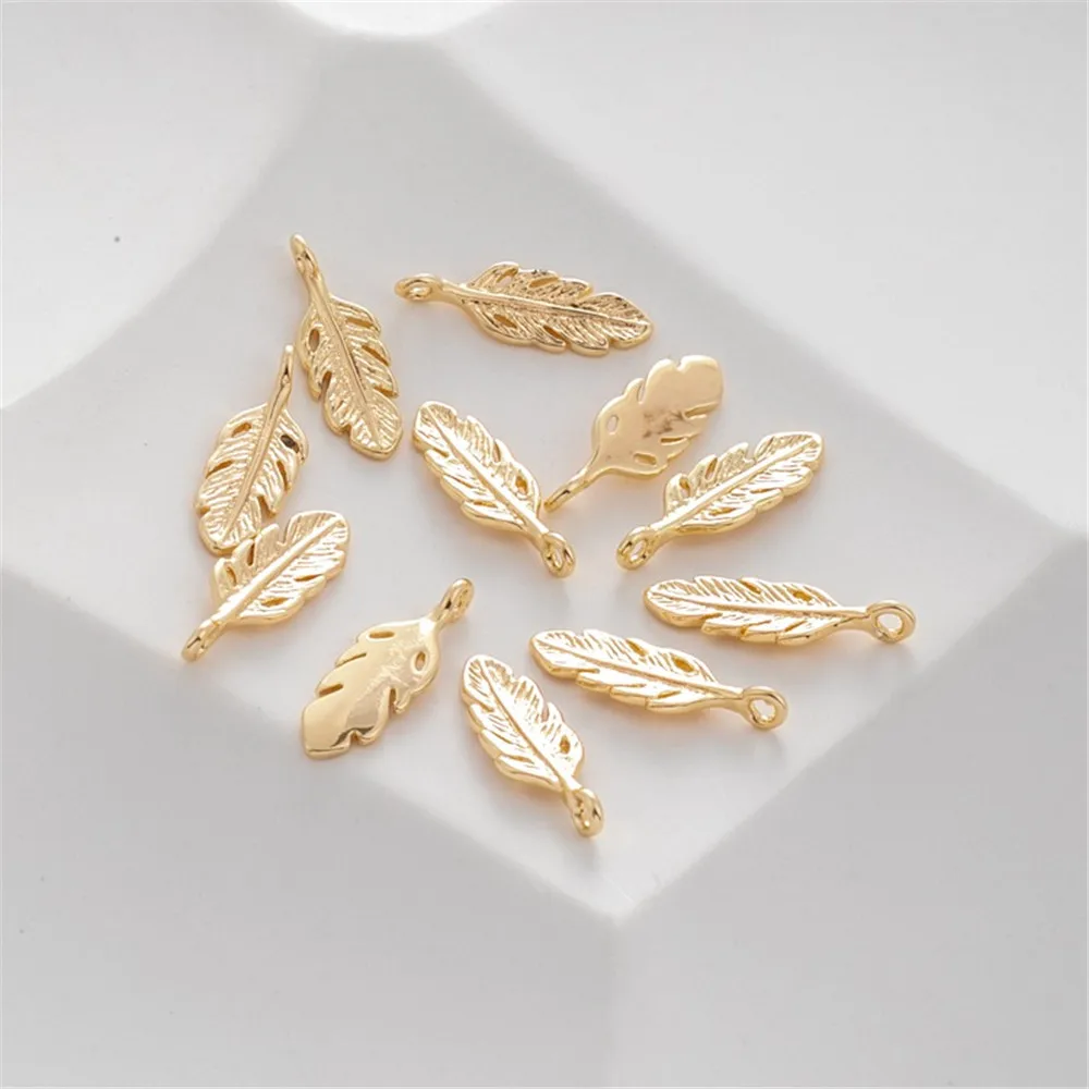 Copper Coated Gold Electroplated Thick Leaf Pendant, DIY Manual Pendant, 14K, 6*16mm