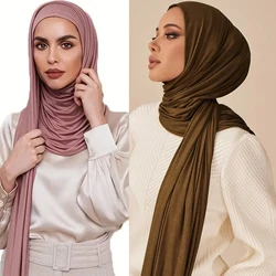 JTVOVO 2021 New Muslim Women Solid Color Jersey Hijab Breathable Mercerized Cotton Head Wrap Scarf Headscarf Turban Islamic Veil