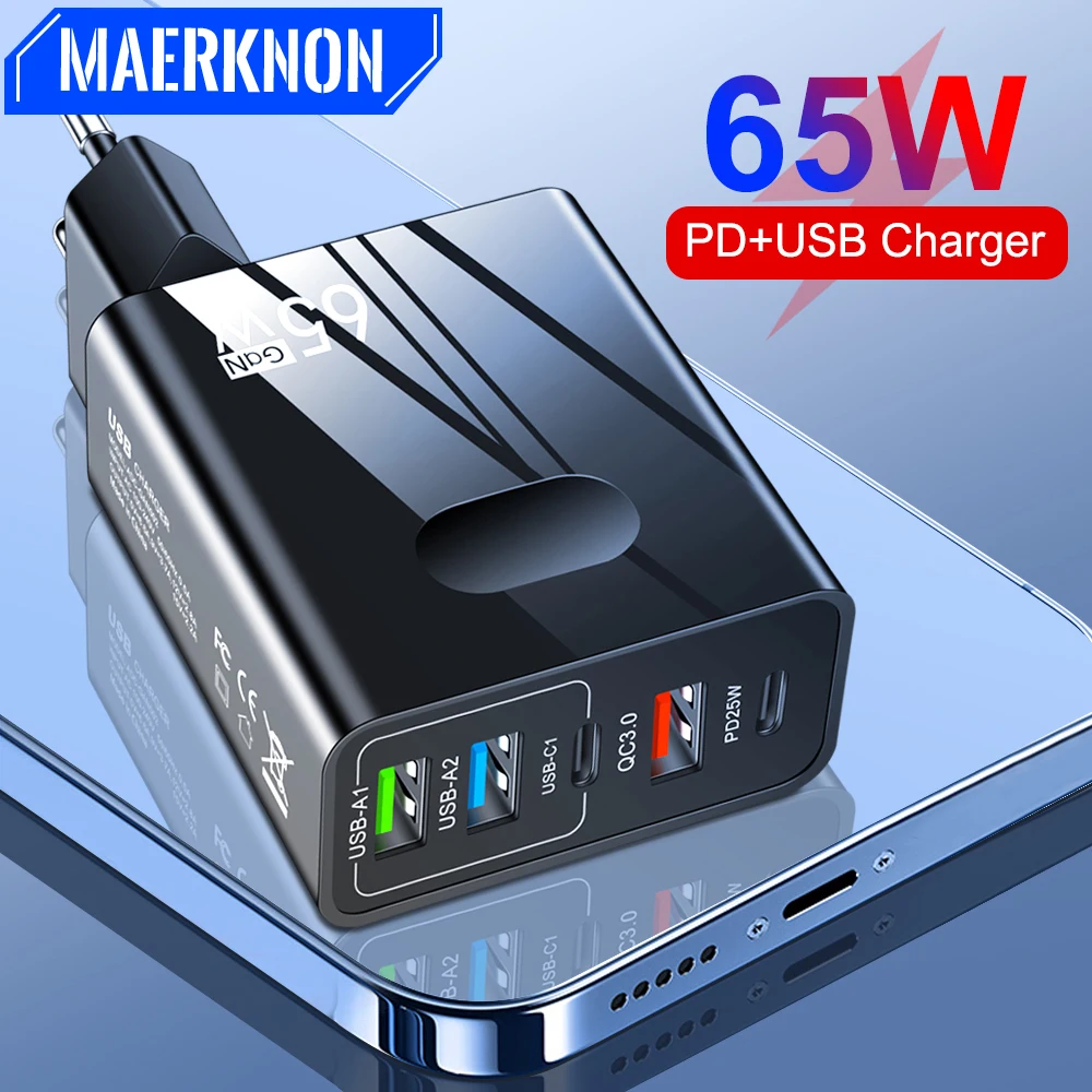 65W GaN Quick Charge 3.0 Fast Charging Charger Wall Charger For Xiaomi 13 Pro iPhone 14 11 Pro Samsung S23 Mobile Phone Adapter