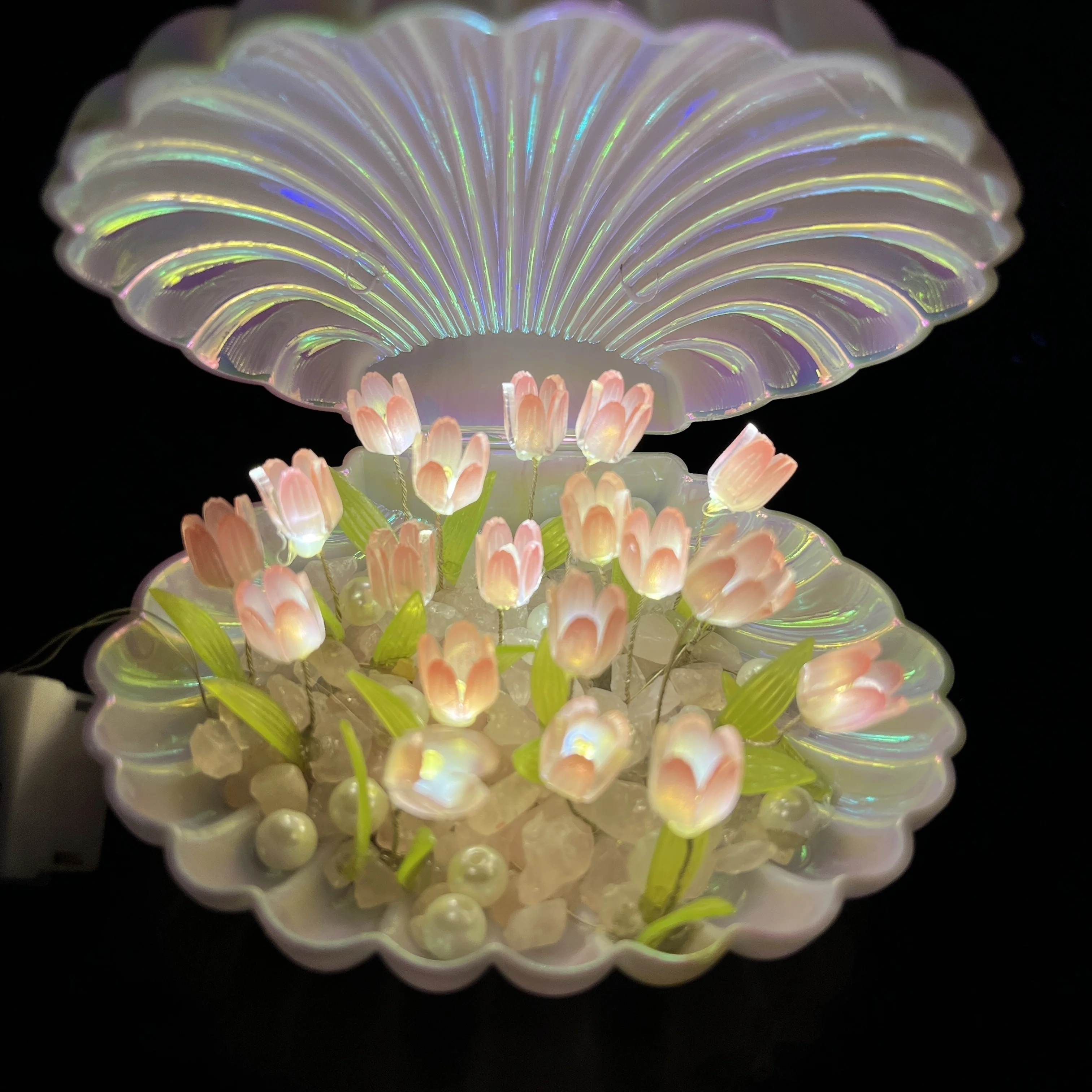 

set of DIY upgraded large shell tulip night light, creative gift bedside table atmosphere light luminous ornaments cute desktop