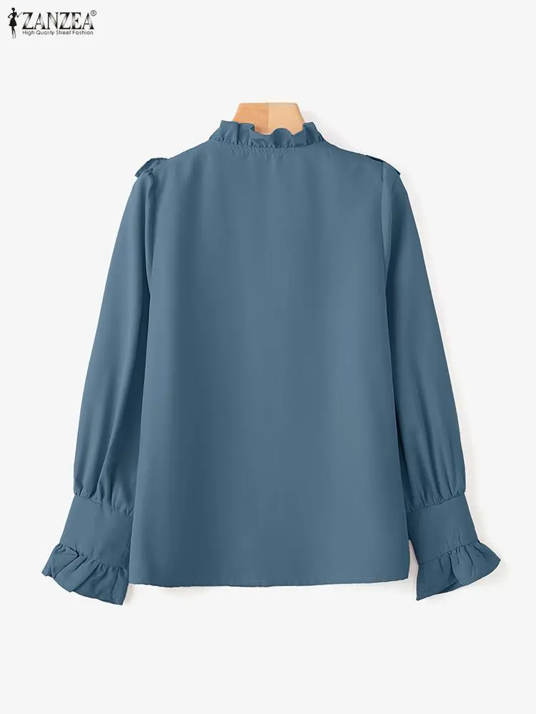 ZANZEA-camisas elegantes de oficina para mujer, blusa informal de manga larga con cuello en V, Tops tipo túnica a la moda, Blusas femeninas de trabajo 2025