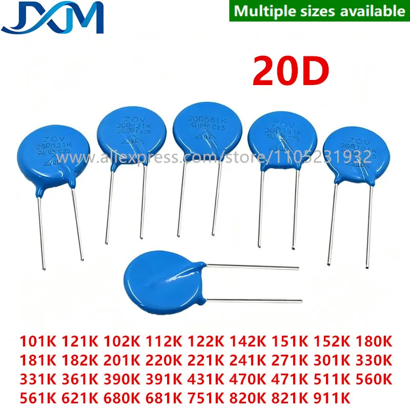 5-10pcs Varistor 20D101K 20D142K 20D151K 152K 20D182K 20D221K 271K 20D330K 20D470K 20D561K 20D681K 20D751K 911K Piezoresistor