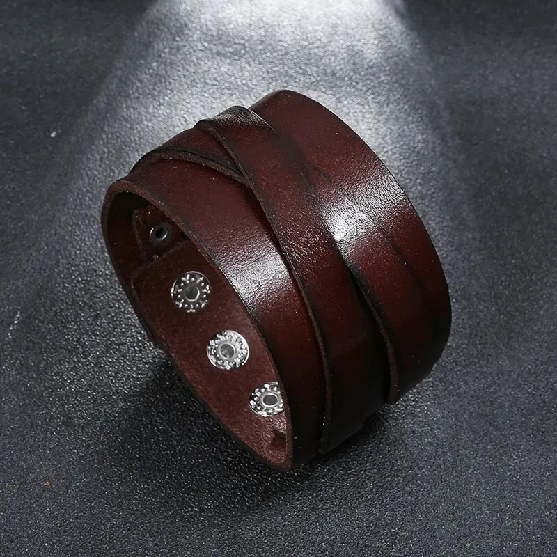 Fashion Black Brown Color Leather Men Bracelets Bangles Punk Vintage Couple Bangles For Men Jewelry Gift