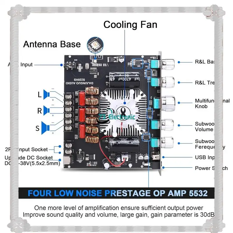 24-Hour Delivery DAJUNGUO 1Set S220HS Bluetooth Power Amplifier Board, 2.1 Channel TDA7498E 160Wx2+220W 12V-38V Audio Power Ampl