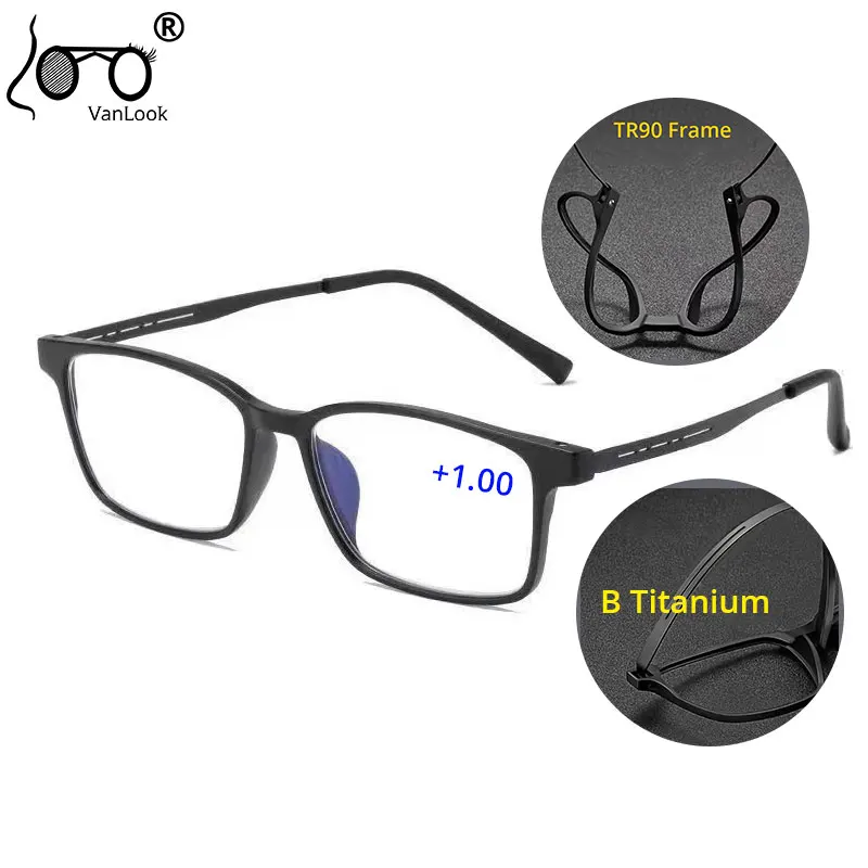 

Men Reading Glasses Women Blue Light Blocking TR90 Titanium Spectacle Frame Clear Lens With Diopter +1.00+1.50+2.00+2.50+3+3.5+4