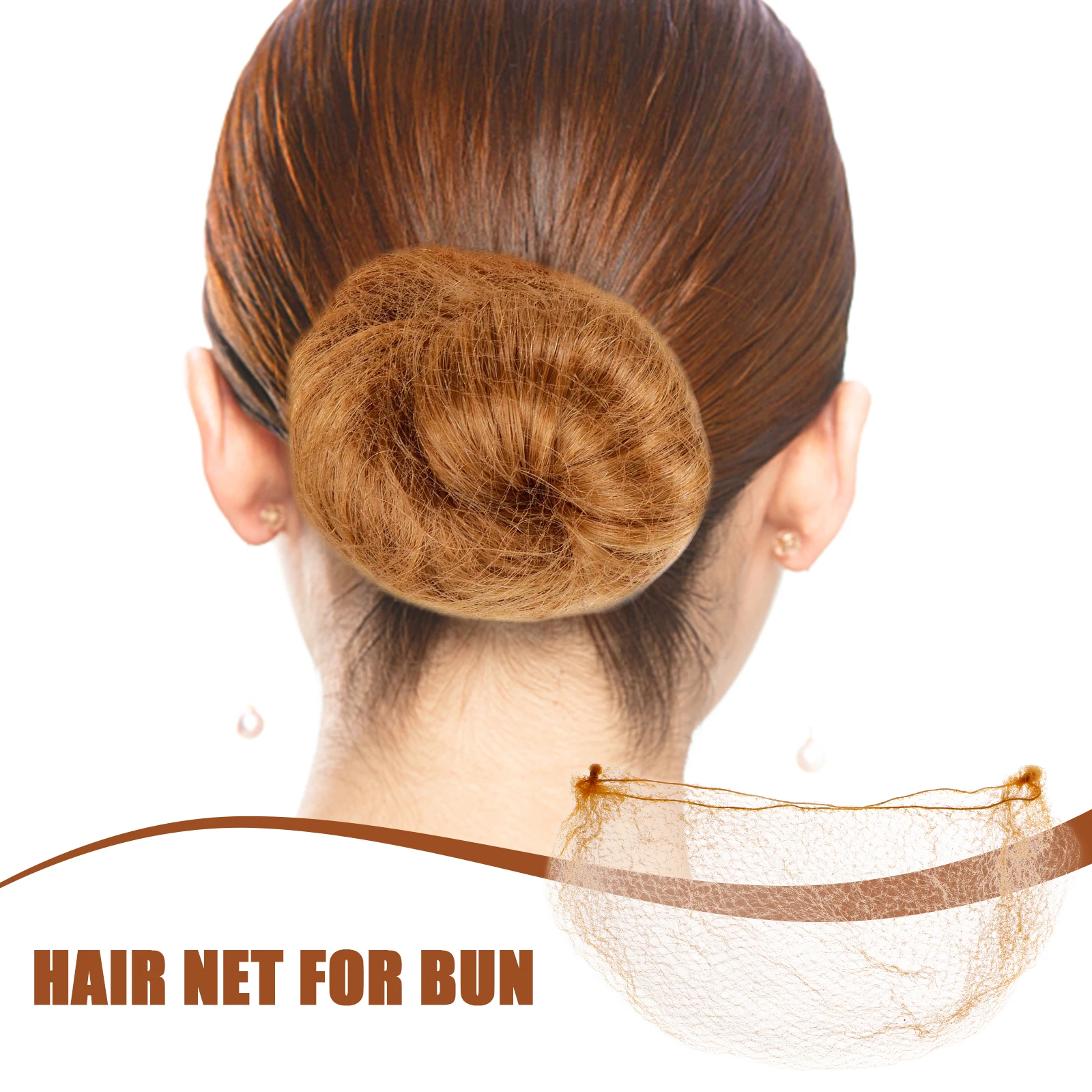 

50pcs Invisible Hair Nets Satin Buns Scrunchie 7MM Brown 20Inch Vacuum Women Ballet Dance Hair Accessories Bun Cover