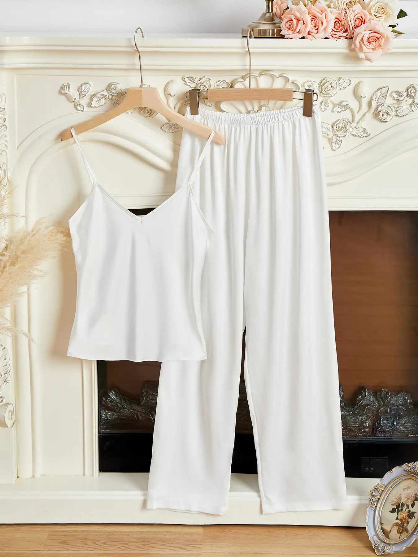 White milk silk camisling trousers sexy home pajamas set women pajamas