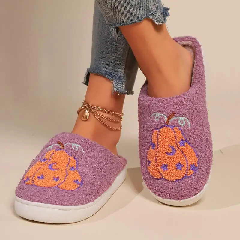

Повседневные тапочки, женские домашние пушистые дизайнерские туфли с героями мультфильмов, осень-зима, домашние плюшевые шлепанцы на Хэллоуин, модная обувь на плоской подошве