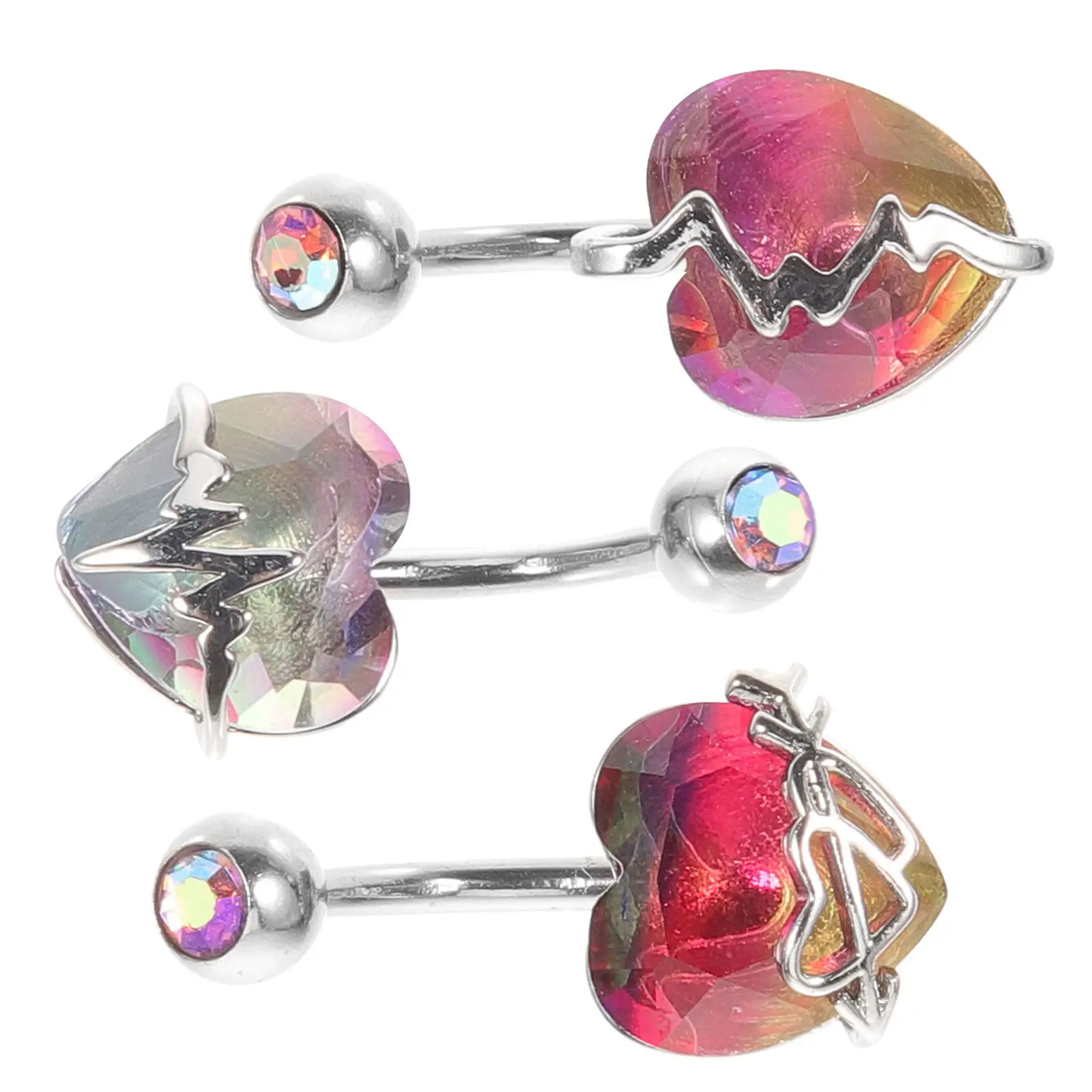 3Pcs Elegant Heart Shaped Belly Button Rings for Women Alloy Dangle Navel Piercing Jewelry Anti Rust Fade Resistant Gift