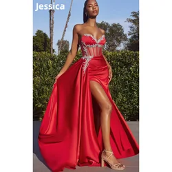 Jessica-vestidos de noche con hombros descubiertos para mujer, traje Formal de lujo para fiesta de boda, Color Rojo