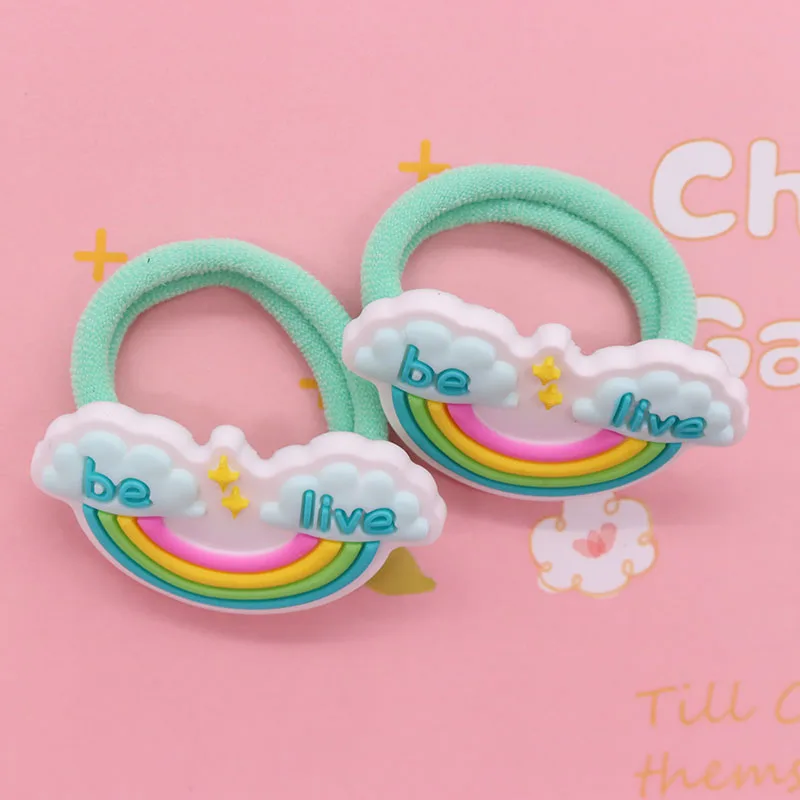 2Pcs/Set Fashion Bowknot Rainbow Star Cat Hair Ties Children\'s Elastic Band For Girl Hair Accessories Kid Hair Rubber Band