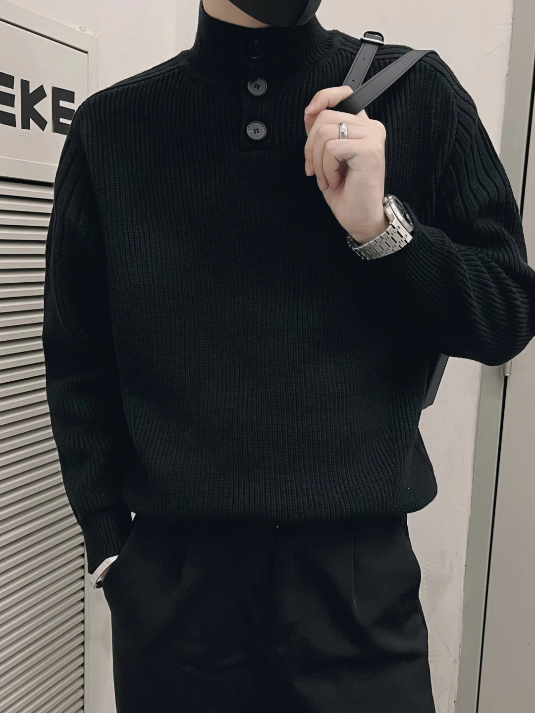 

Men's Bla High Collar Knitwear Base Layer irt Inner Wear Casual Sle Polyester Fiber Long Sve Autumn Winter Trendy