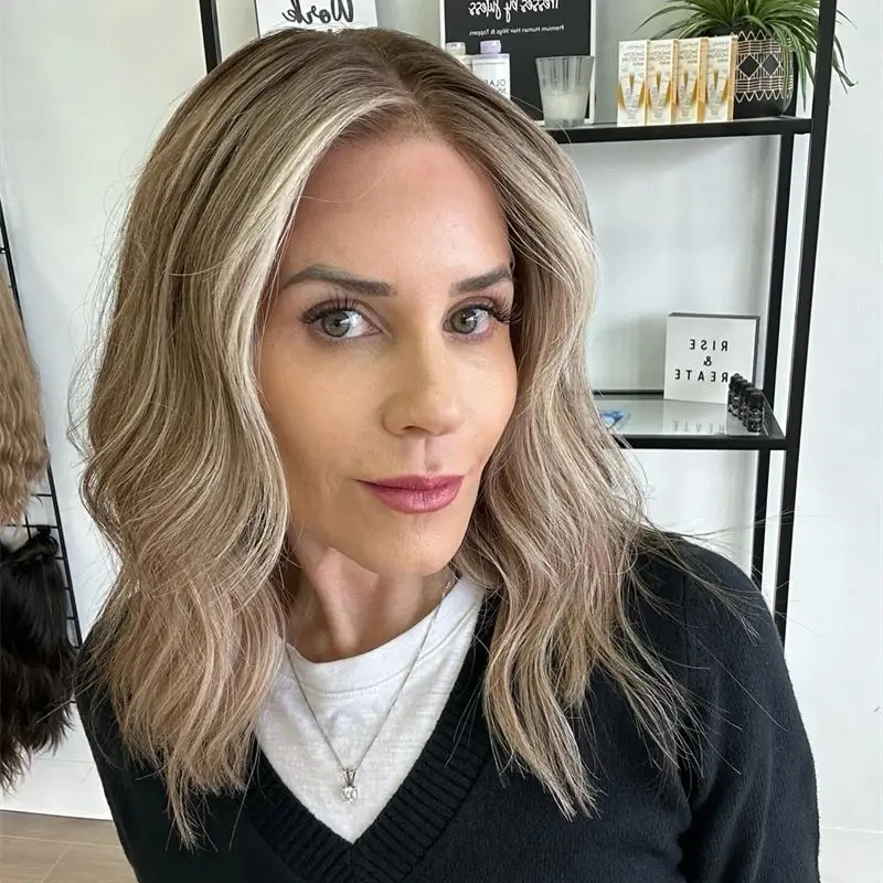 

New In Ombre Ash Blonde Lace Wig Glueless 100% Low Density Real Hair Alopecia Hairloss Short Wave Bob Preplucked Hairline Daily