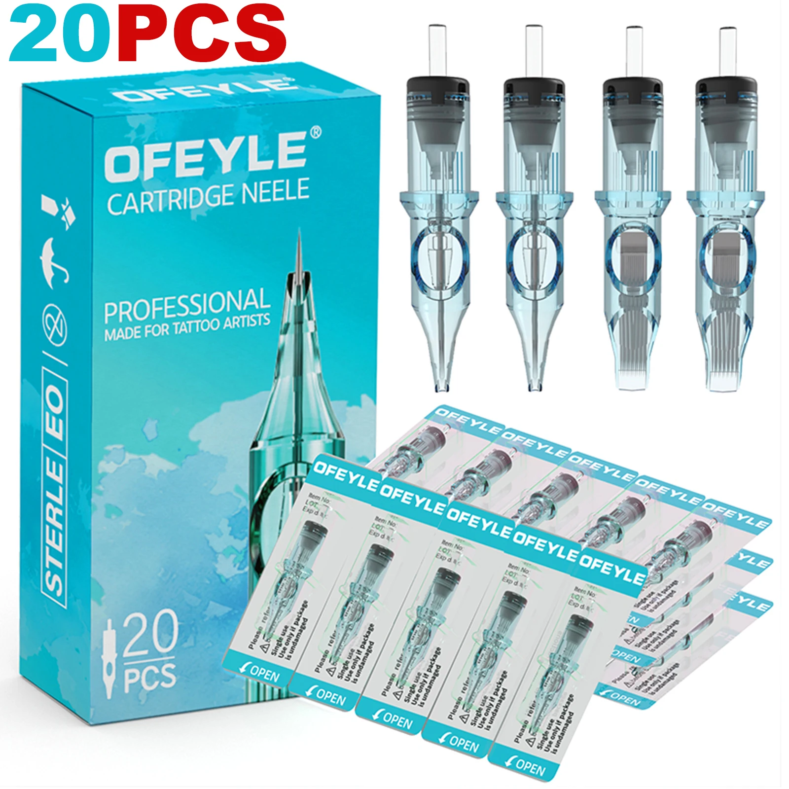 Disposable Blue Tattoo Cartridges Needle RM/RL/M1/RS Needle Safe Disinfection 20PCS Tattoo Needle For Tattoo Pen Machine